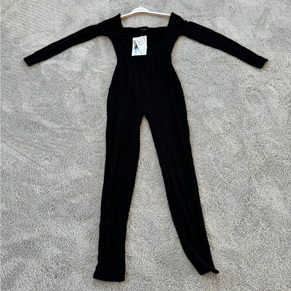 NAKED WARDROBE V-ery Deep Long Sleeve Jumpsuit Black Size L
